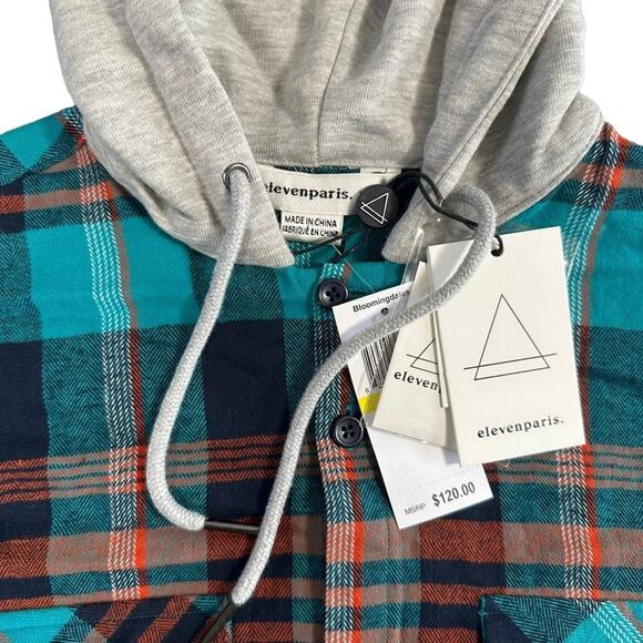 Eleven Paris Men's Hooded Plaid Shirt Jacket Size S - Picture 6 of 8